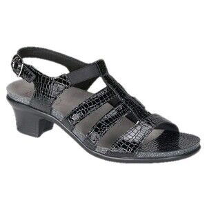 SAS Allegro Sandals Shoes Womens Size 8 Black Crocodile Embossed Patent Leather
